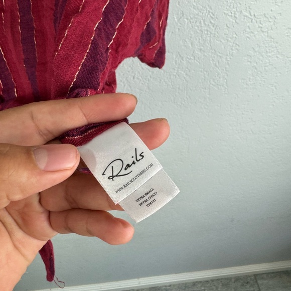 Rails Thea Rouge Stripe Red Metallic Tie Front Crop Top XS - Picture 10 of 11